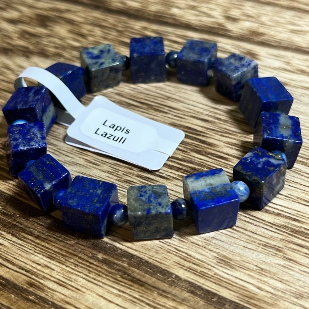 Lapis Lazuli Cubes Natural Healing Crystal Stretch  Bracelet
